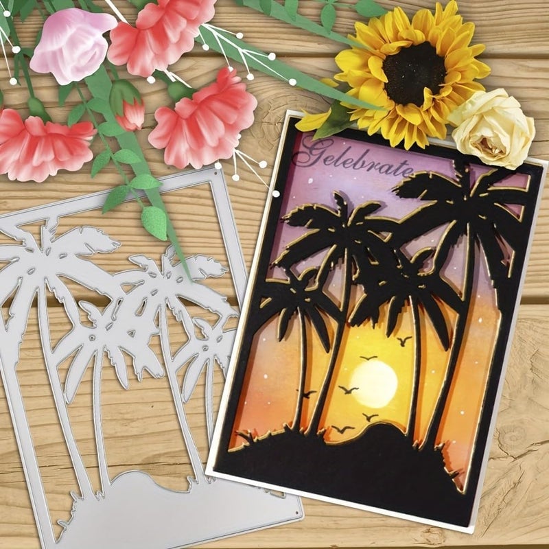 Lapoo 3D Backgrounds Frame Metal Cutting Die for Scrapbooking, New Cutting Dies DIY Album Card Making Decor Paper Craft Metal Die Cuts Party Wedding Decorations (Sea Coconut 5.5 x 7.5 in) - Image 1